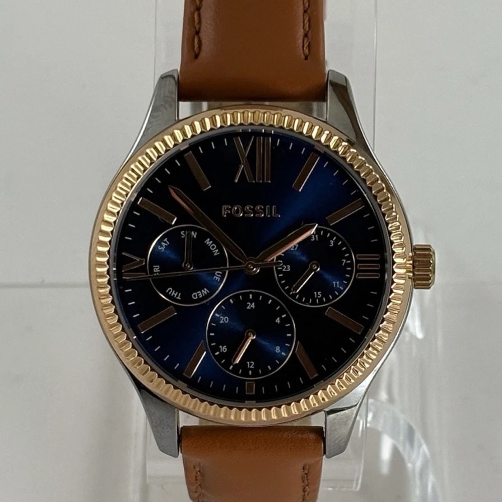 FOSSIL RYE MULTIFUNCTION Watch Blue Dial Leather Band Women's BQ3765 - Picture 2 of 16